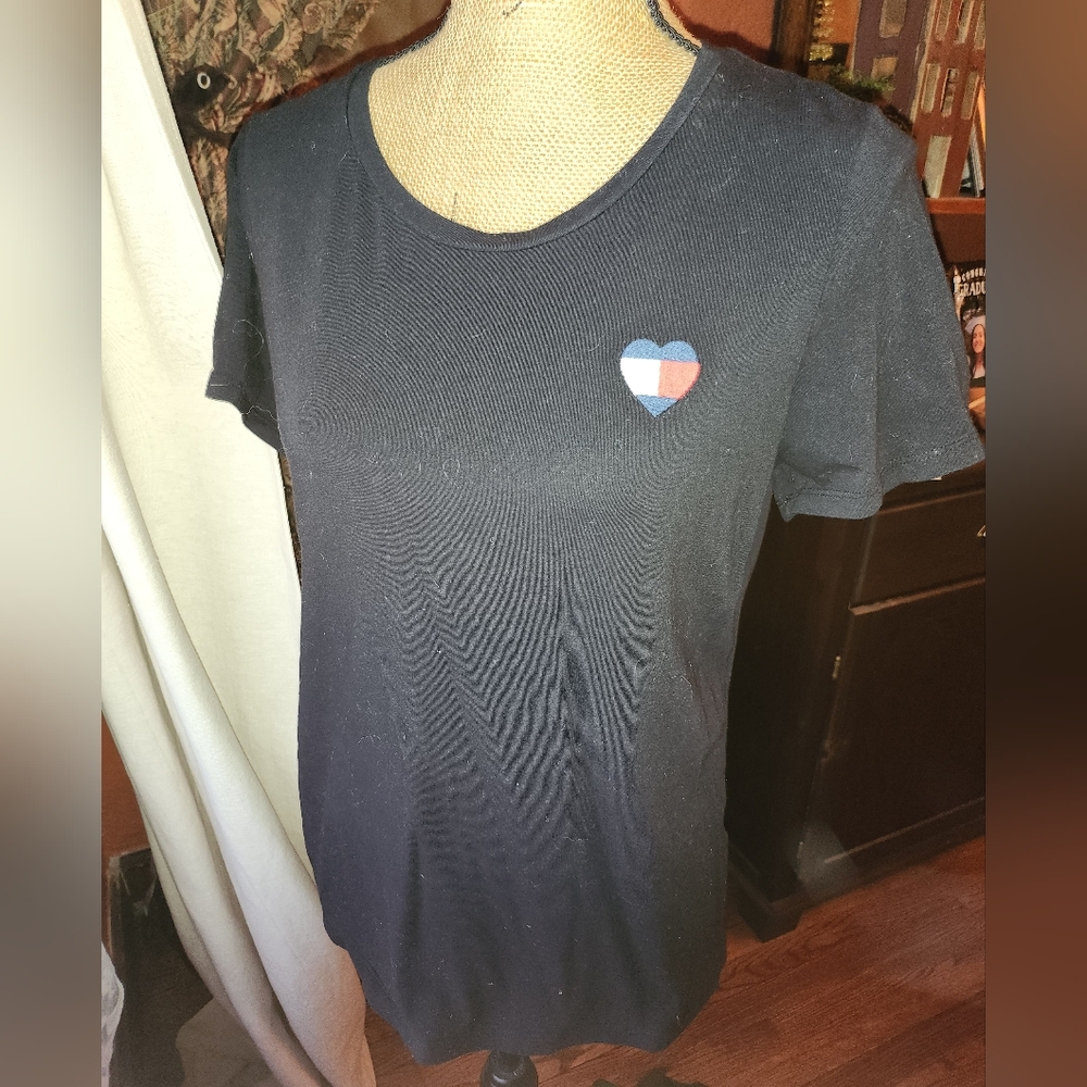 Tommy Hilfiger Black T-Shirt with Red and White Trim